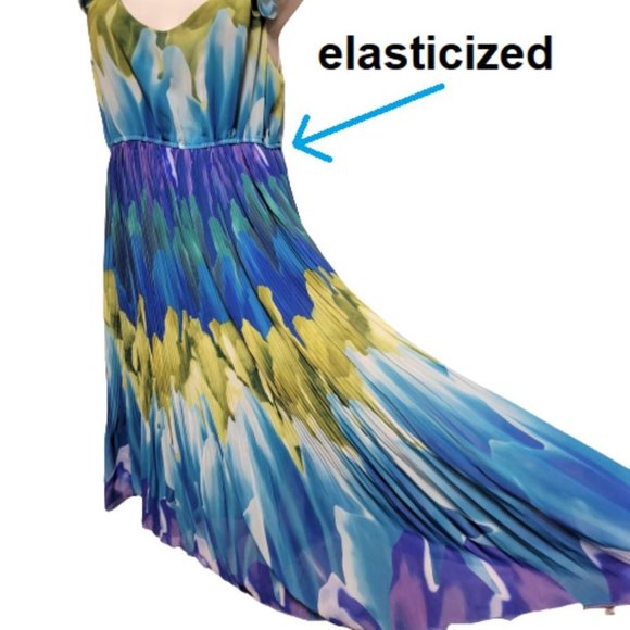 Argenti New York Green Blue Sleeveless Accordion Flare Dress - New - Picture 3 of 16